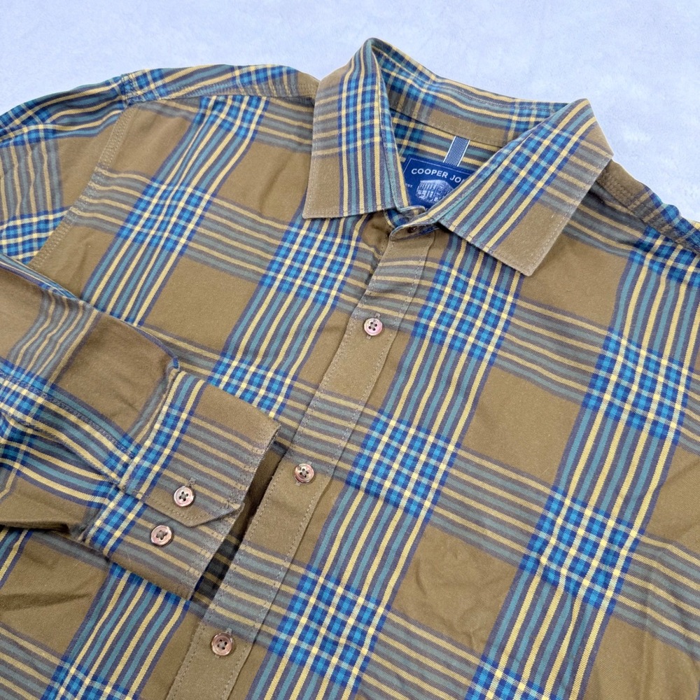 Cooper Jones Supply Mens Plaid Button Down Shirt Olive Green 100% Cotton‎ 23461